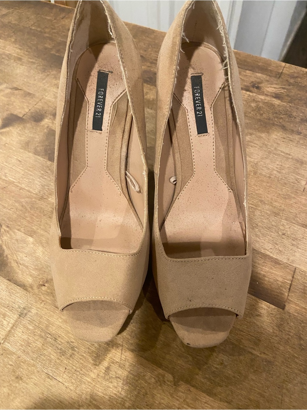 Forever 21 Beige Open-Toe Platform Heels